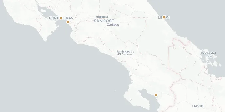 Karte der Kreuzfahrthäfen in Costa Rica mit 4 Anlegern