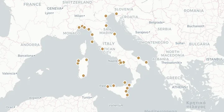 Karte der Kreuzfahrthäfen in Italien mit 29 Anlegern