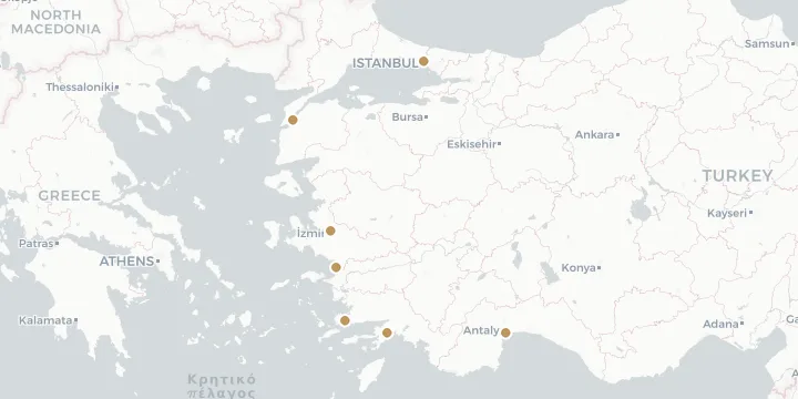 Karte der Kreuzfahrthäfen in der Türkei mit 7 Anlegern